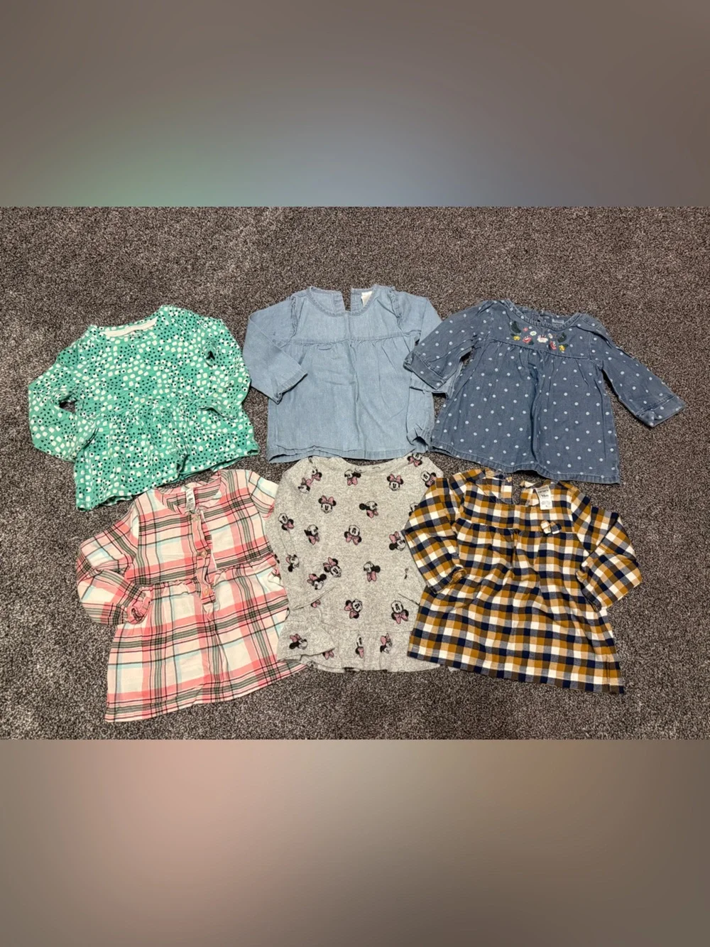 18 month girls long sleeve shirts chambray plaid Minnie deer